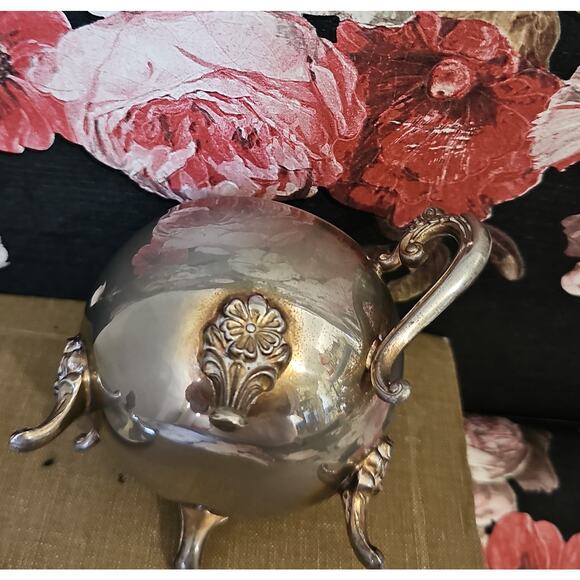 Vintage Silver Plated Footed Sugar Bowl Witchy Cauldron Vanity Decor with Lid - Picture 4 of 5